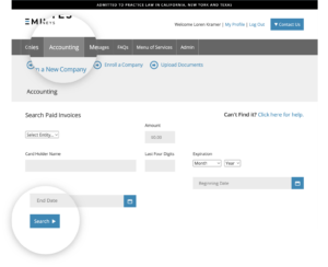 EMINUTES Accounting screen