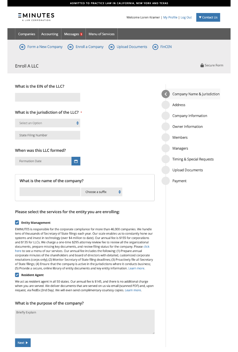 How to enroll EIN and name