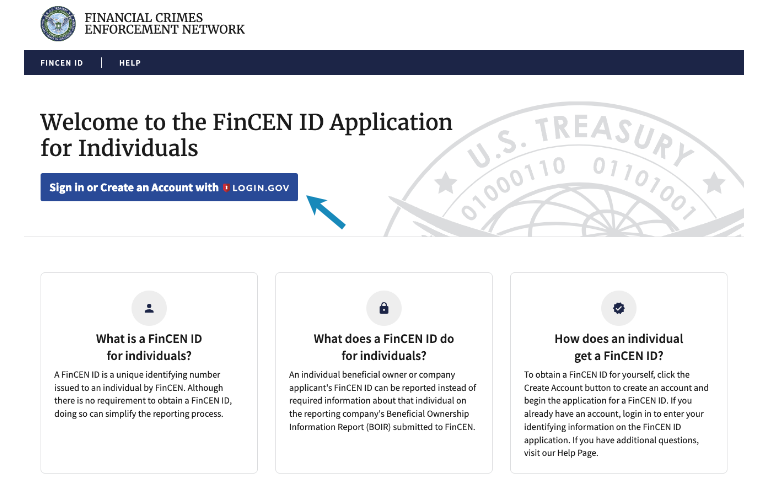 FinCEN ID Landing page