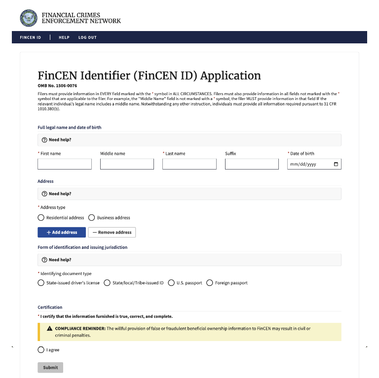 FinCEN application